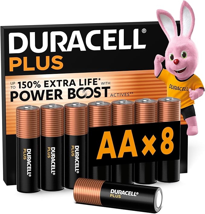 DURACELL Batterie Plus AA (Confezione da 8) – Batterie Alcaline da 1,5 V – Fino al 150% di durata extra con Attivi POWER BOOST– Affidabilità per i dispositivi di utilizzo quotidiano –MN1500