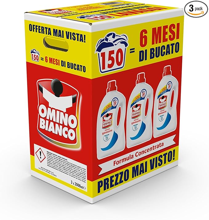 Omino Bianco Detersivo Igienizzante 150 Lavaggi, 3 x 2L