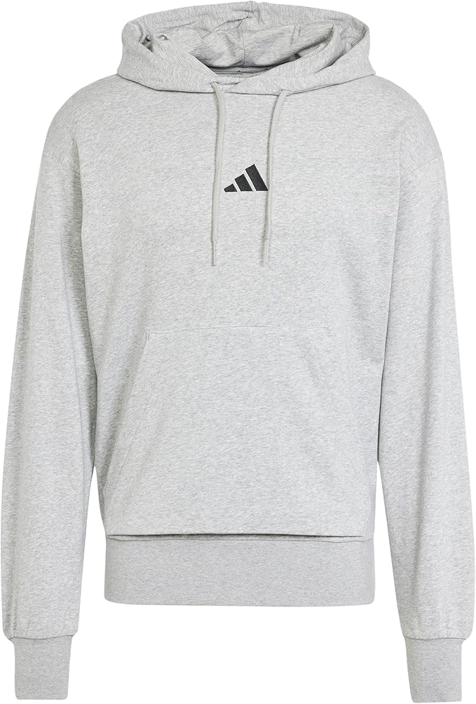 Adidas Uomo Essentials Feelcozy French Terry Hoodie, Medium Grey Heather/Black