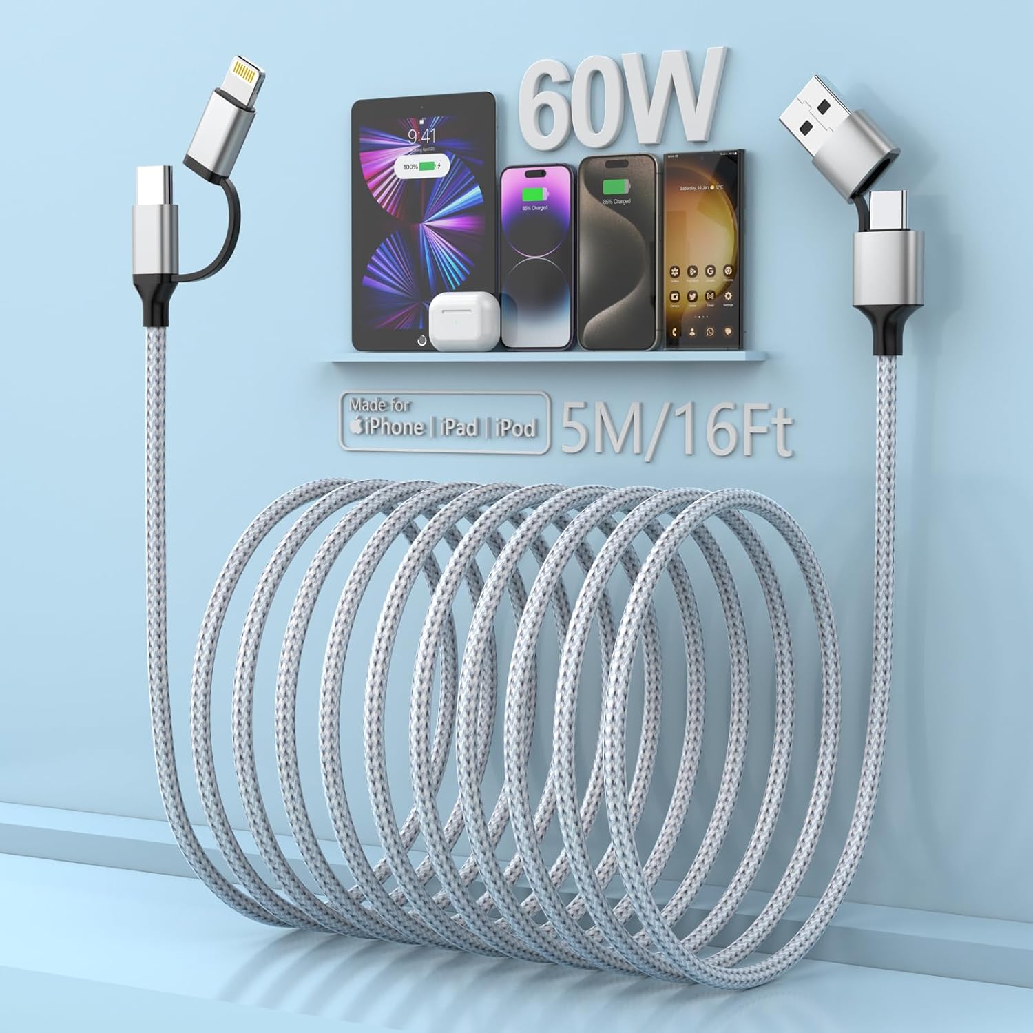 iPhone Cavo Ricarica 4-in-1 15ft/5m USB/Lightning