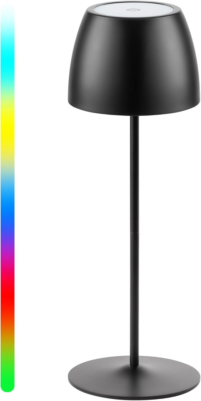 tomons Lampada da Scrivania LED Dimmerabile, Touch Senza Fili, Ricaricabile, Angolo Regolabile, Temperatura Colore 3000-6500K, 4 Modalità RGB, Memoria, Impermeabile IP54, Portatile, Nera
