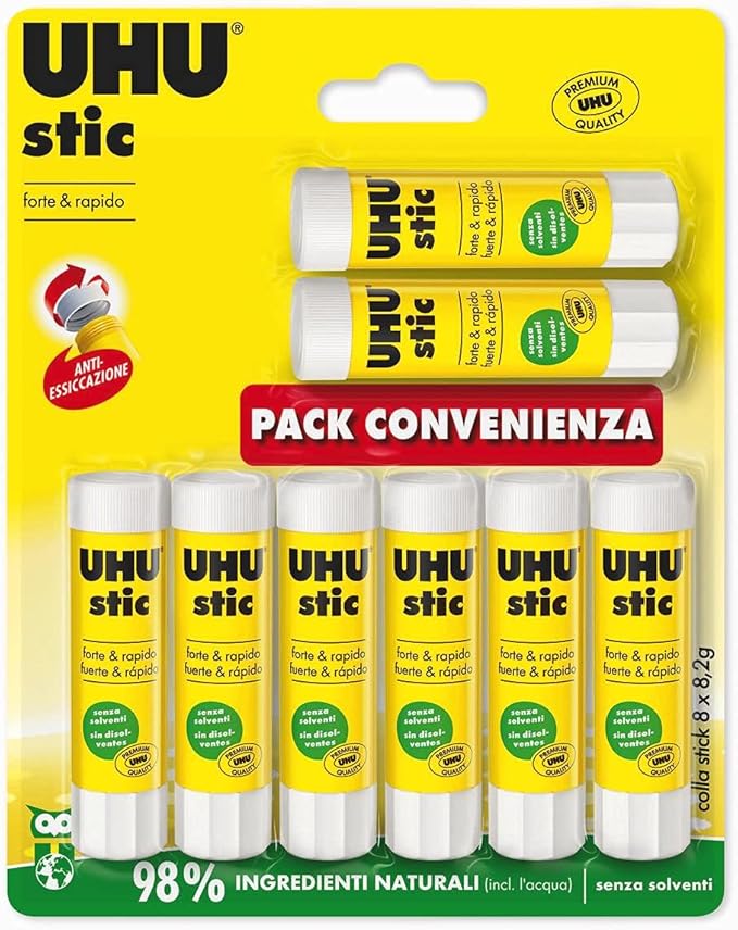 UHU colla stic 8x8,2g colla per bambini, sicura da usare per i lavoretti, adatta per la scuola, l'ufficio, l'università