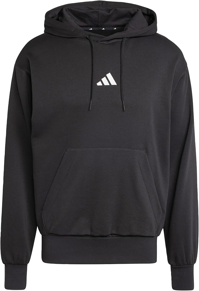 adidas Uomo Essentials Feelcozy Fleece Hoodie Sweatshirt, Black/White