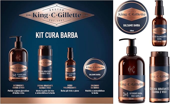 King C. Gillette Kit Cura Barba Uomo Profumata 4 pz