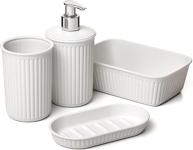 Tatay Set di Accessori da Bagno della Collezione Baobab, da Tavolo, Fabricato in Polipropilene, Senza BPA, Colore Bianco Pergamon.
