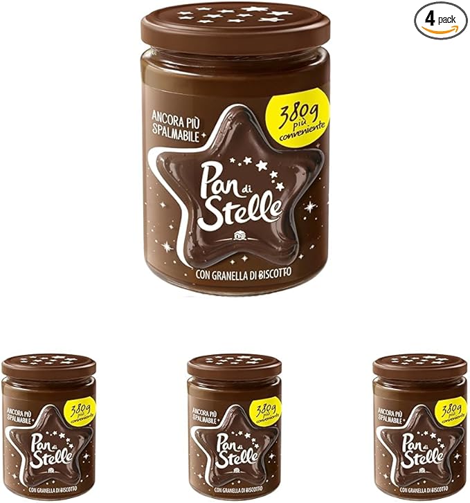 Pan di Stelle Crema Spalmabile di Cacao, Nocciole e Granella di Biscotto, Ideale Per Colazione o Merenda, 380 g (Confezione da 4)