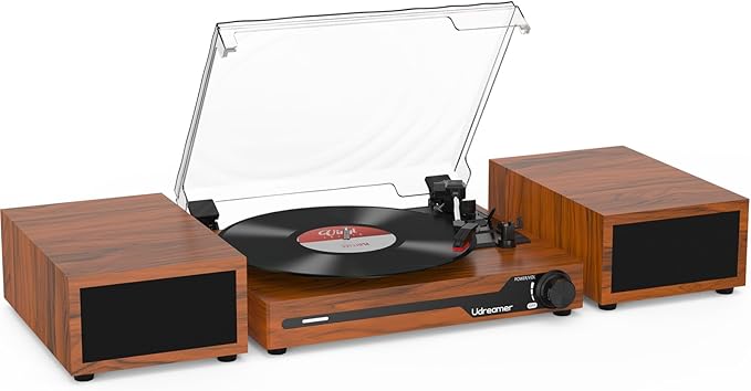 Udreamer Giradischi con 2 Altoparlanti Stereo Doppi Giradischi Vintage Bluetooth 5.3