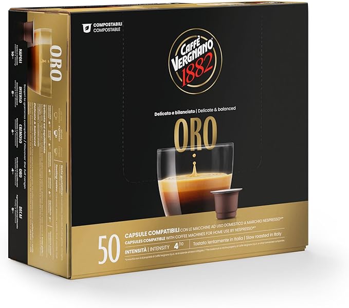 Caffè Vergnano 1882 - 50 Capsule - Caffè Compostabili e Compatibili con Nespresso, Oro - Pack da 50 capsule