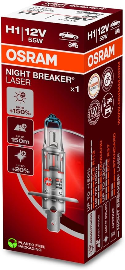 OSRAM NIGHT BREAKER LASER H1 lampada alogena 12V +150% luce 1 pz