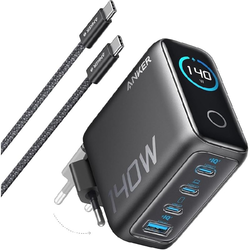 Anker Caricatore USB C 140W, Adattatore GaN Rapido e Compatto a 4 Porte